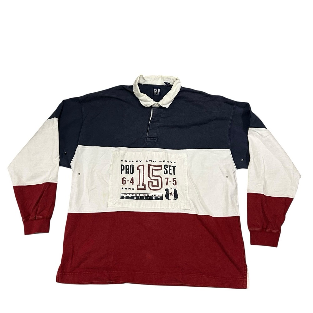 Gap Rugby Shirt Large Multi Color Vintage 90s Long Sleeve Colorblock Tennis